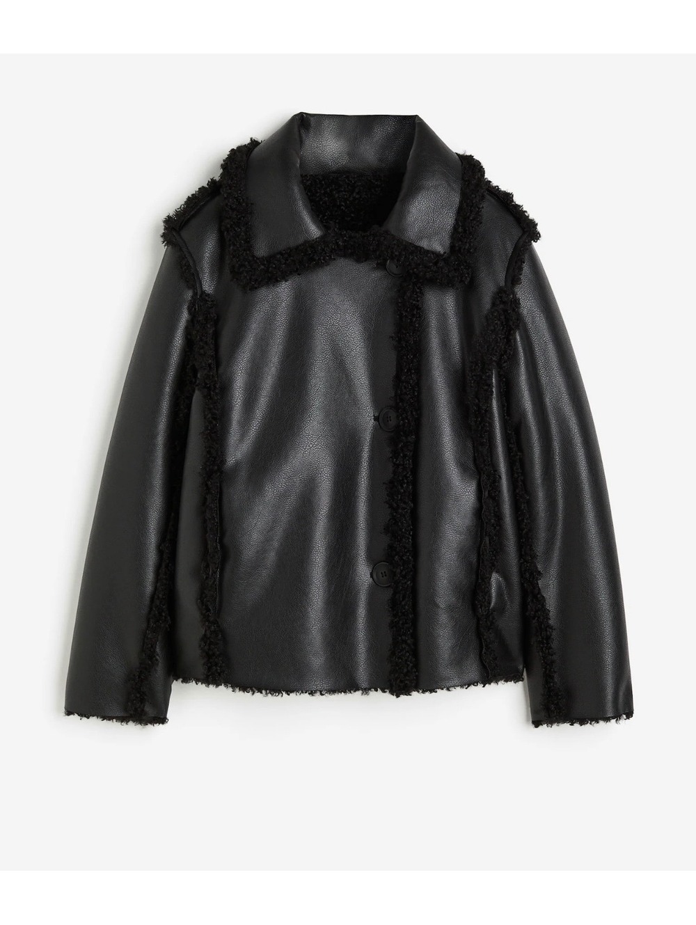 H&M Edition Reversible Teddy Faux Leather Aviator Jacket Black Size L
